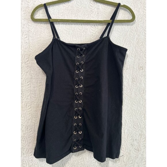 Black Lace-Up Corset Style Cami Tank Top - Picture 1 of 3
